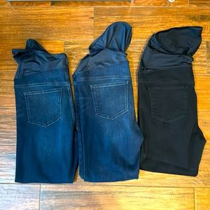 J. Crew maternity jeans (set of 3). 2 are a dark denim and 1 black